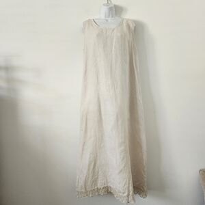 Made in Italy 100% Linen Bohemian Chic Maxi Dress with Lace Hem & Tie Back Sz L